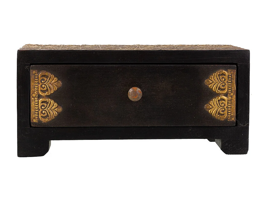 Baúl Joyero de madera y metal negro 20x8x8,5h cm