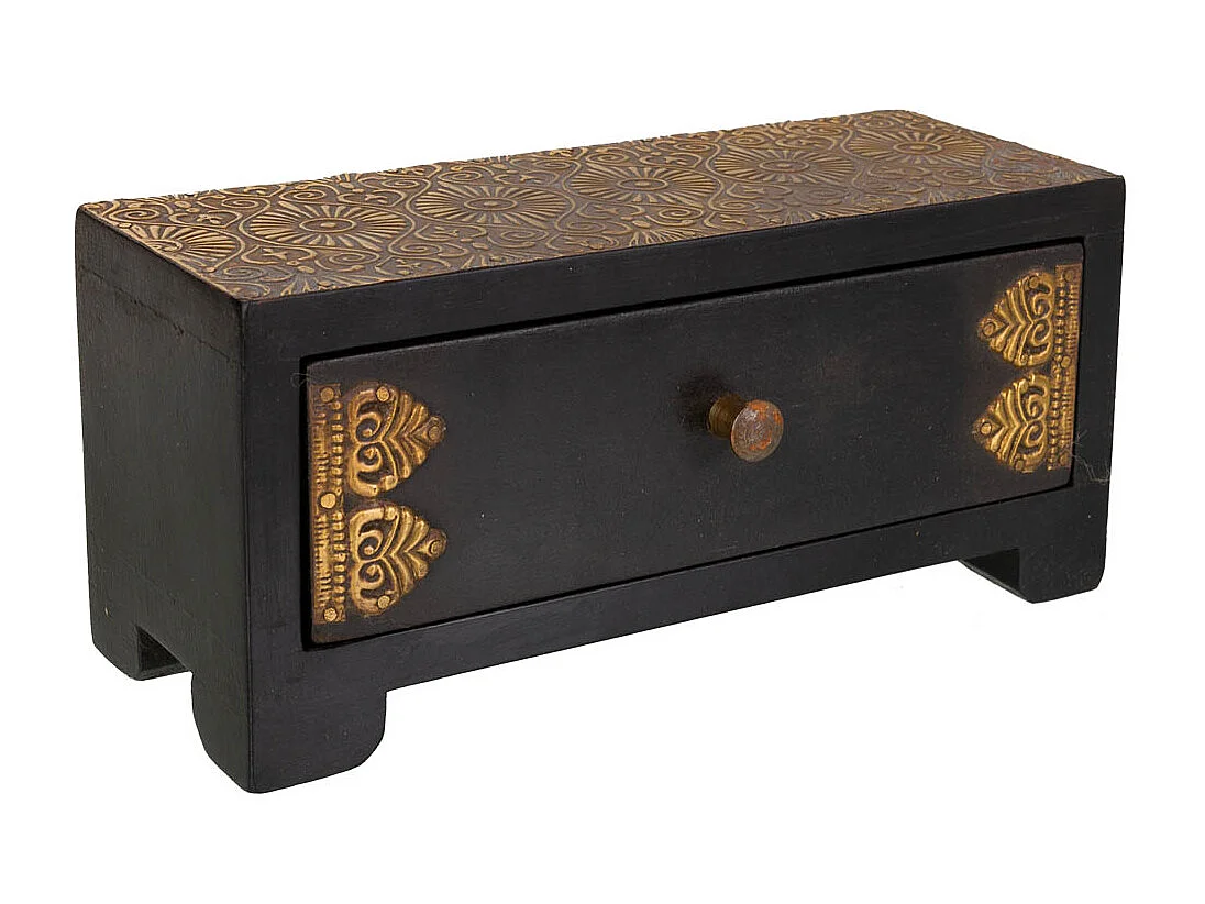 Baúl Joyero de madera y metal negro 20x8x8,5h cm