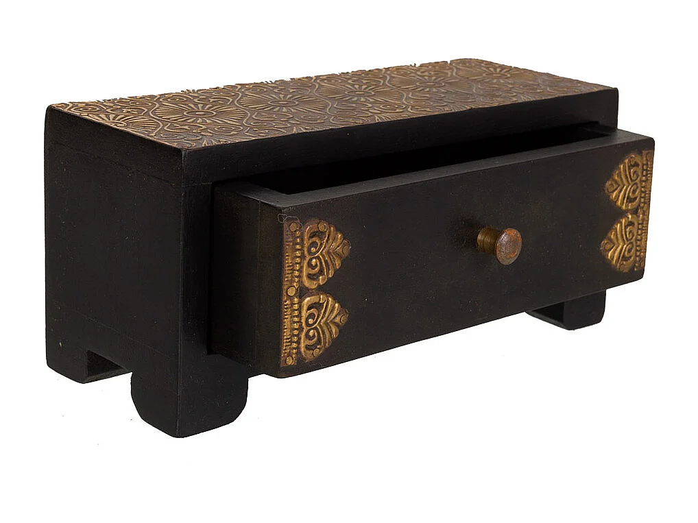 Baúl Joyero de madera y metal negro 20x8x8,5h cm