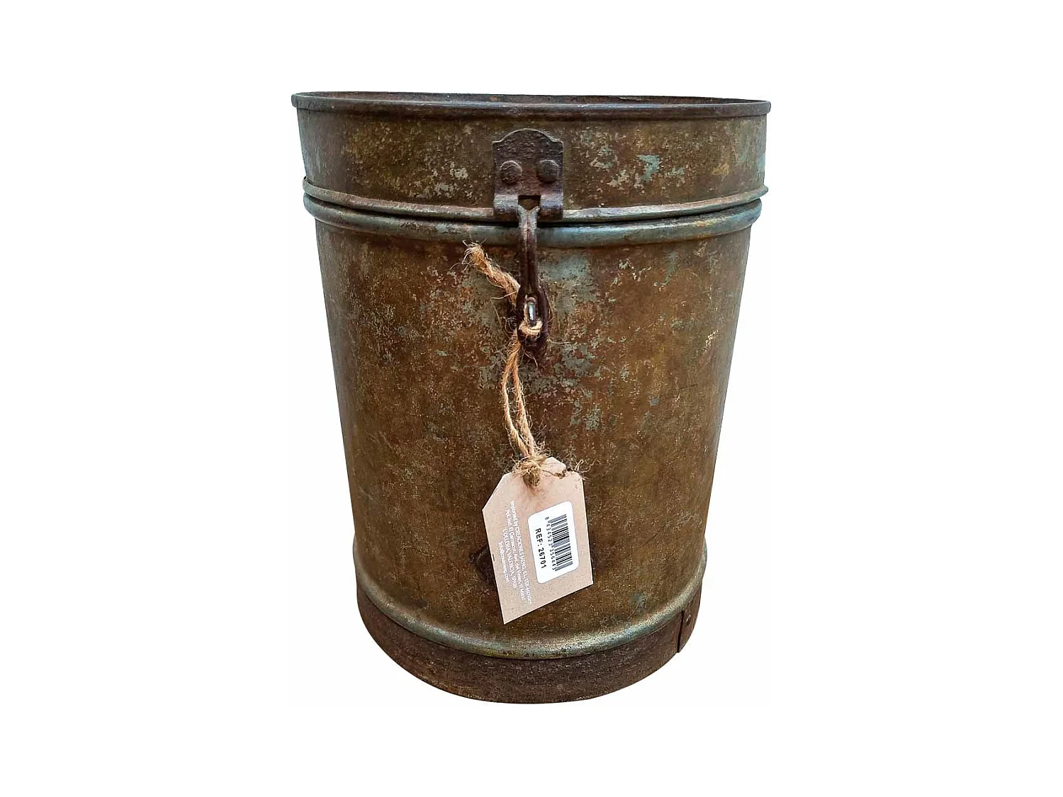 Bidon en métal marron 23x23x20h