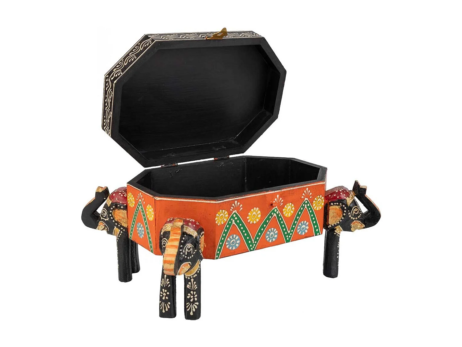 Braune handgefertigte Schmuckschatulle aus bemaltem Holz, 33x20x15h cm