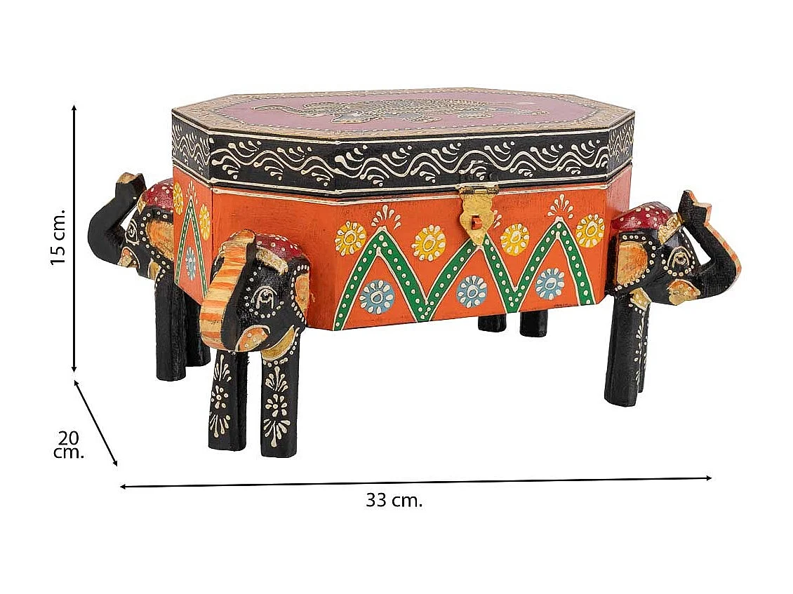 Caixa de joias de madeira pintada à mão marrom 33x20x15