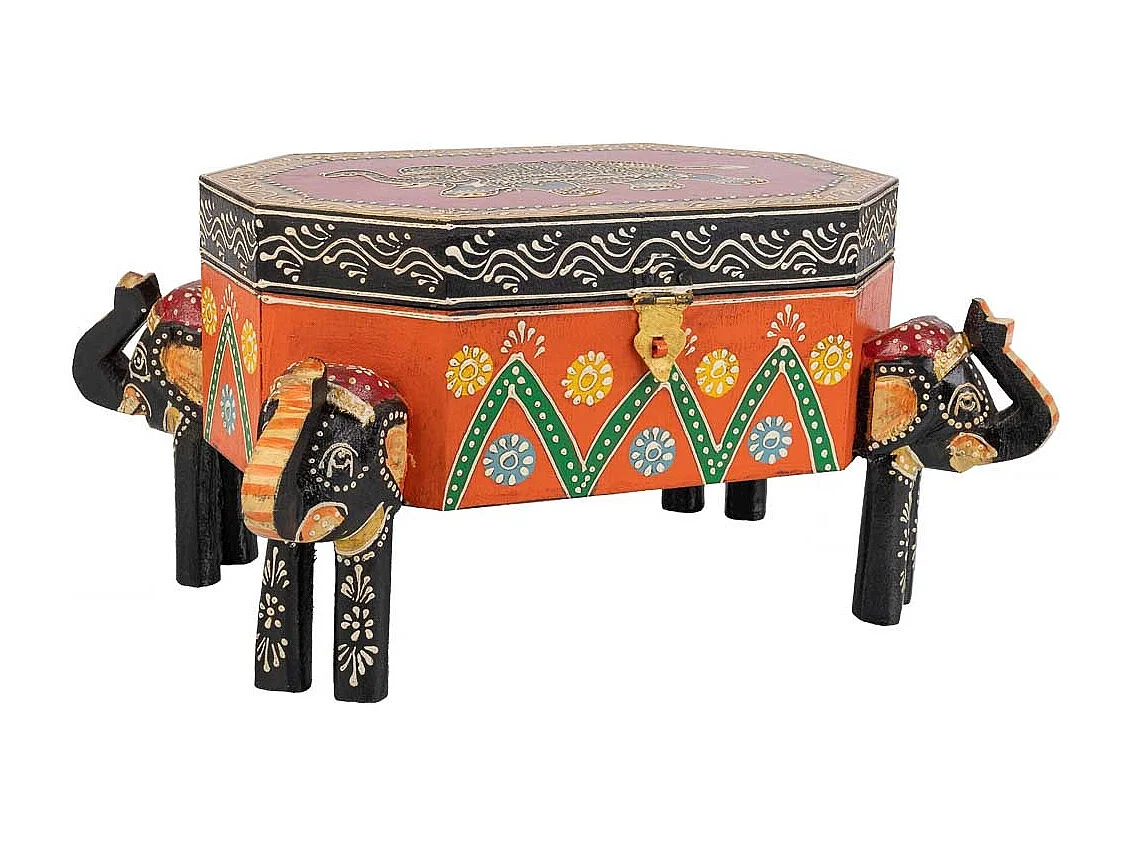 Baúl Joyero de madera pintado artesanal multicolor 33x20x15