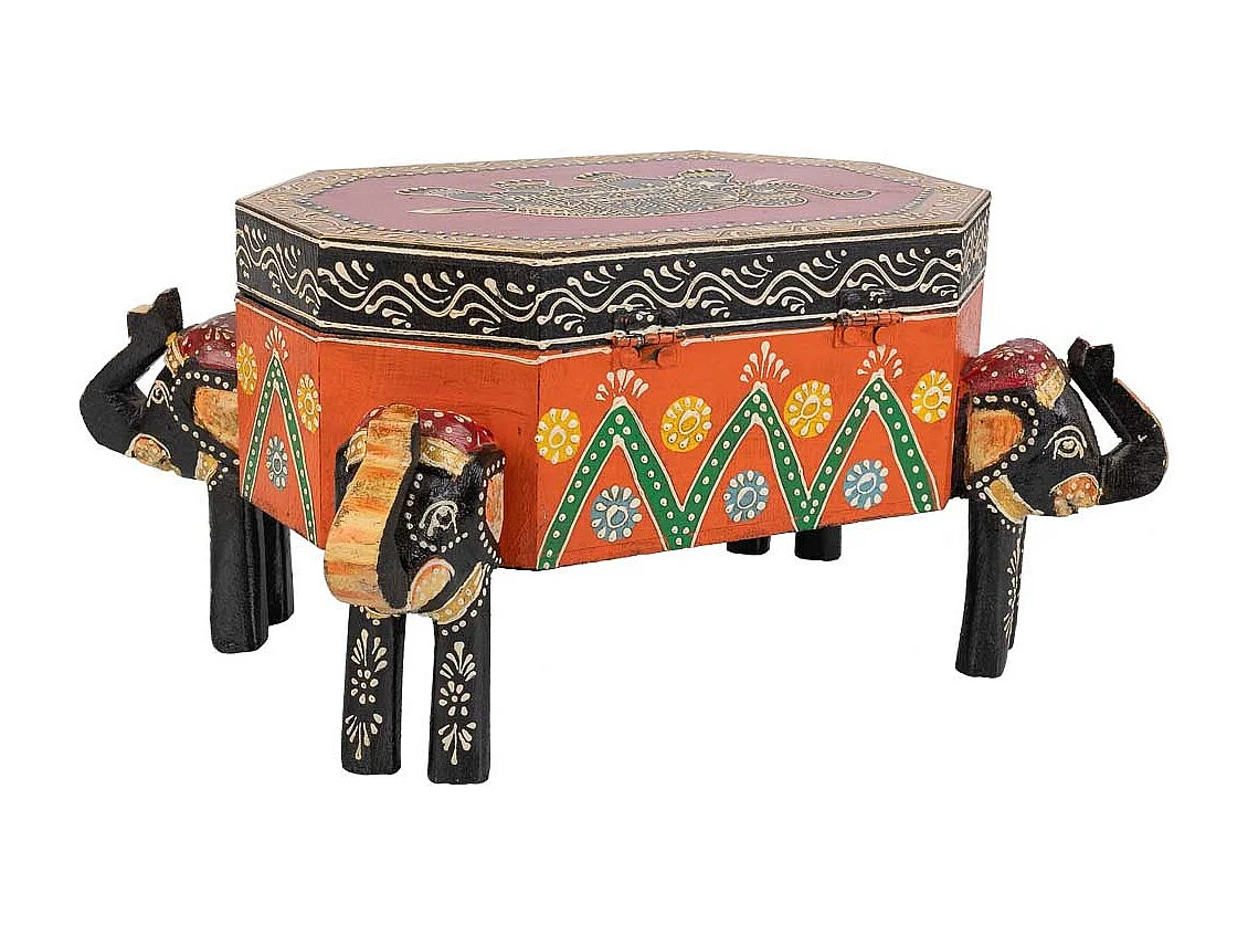 Baúl Joyero de madera pintado artesanal multicolor 33x20x15