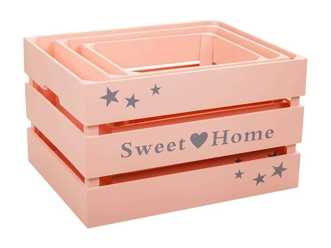 Set di 3 cassetti in legno laccato rosa