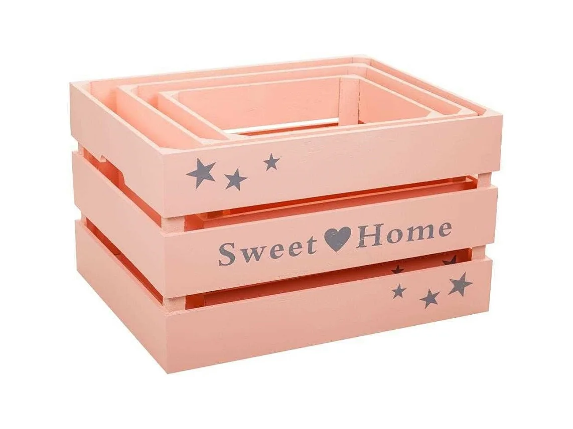 Ensemble de 3 tiroirs en bois laqué roses