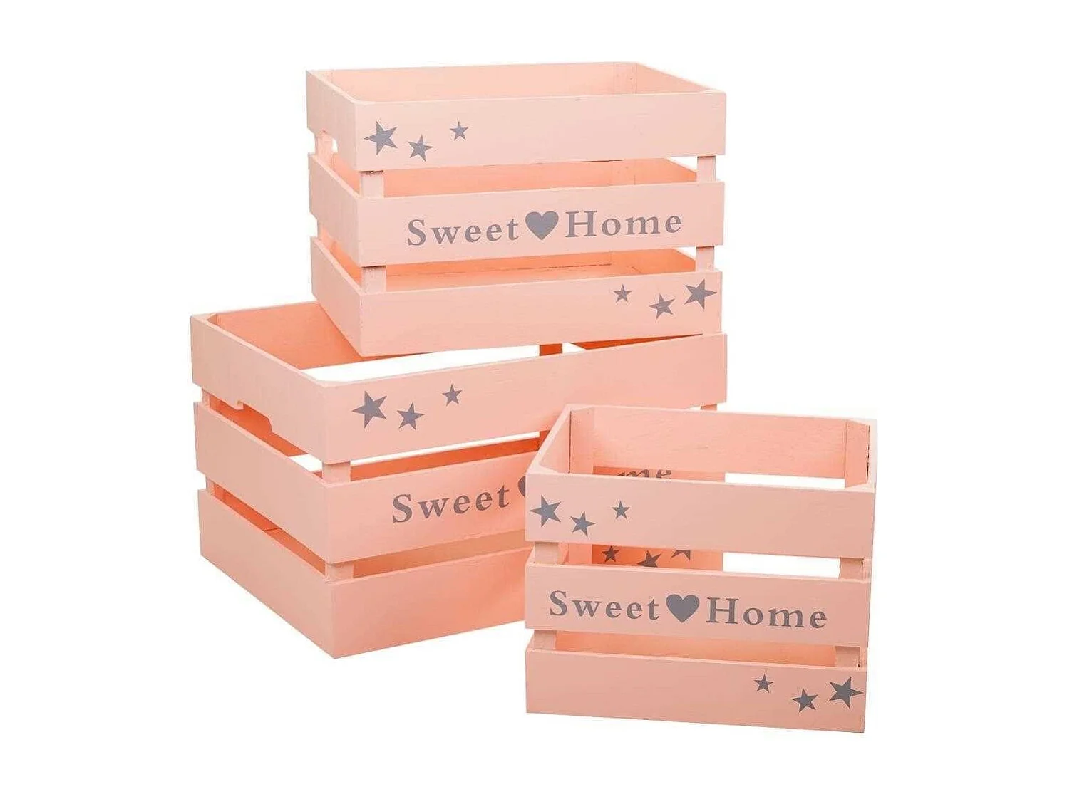 Set mit 3 rosa lackierten Holzschubladen