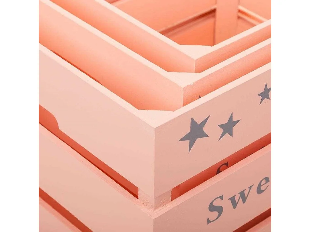 Set mit 3 rosa lackierten Holzschubladen