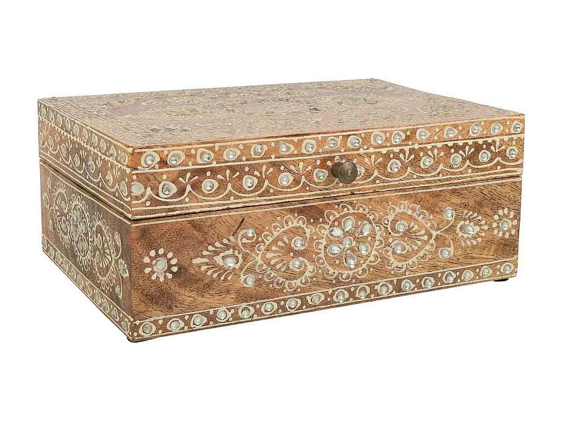 Caja joyero de madera pintado artesanal marrón 25x18x10h cm