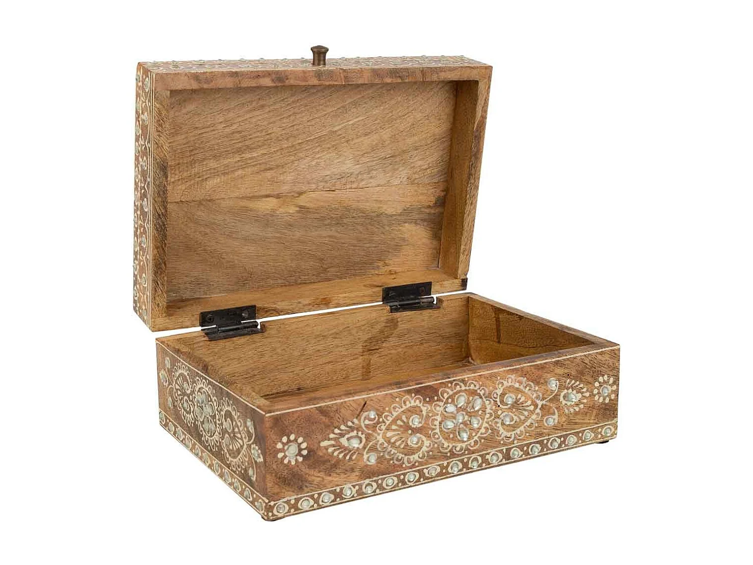 Caja joyero de madera pintado artesanal marrón 25x18x10h cm