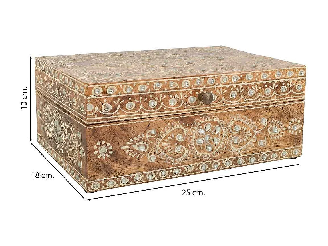 Caja joyero de madera pintado artesanal marrón 25x18x10h cm