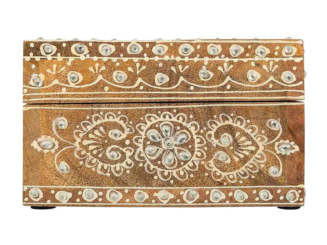 Caja joyero de madera pintado artesanal marrón 25x18x10h cm