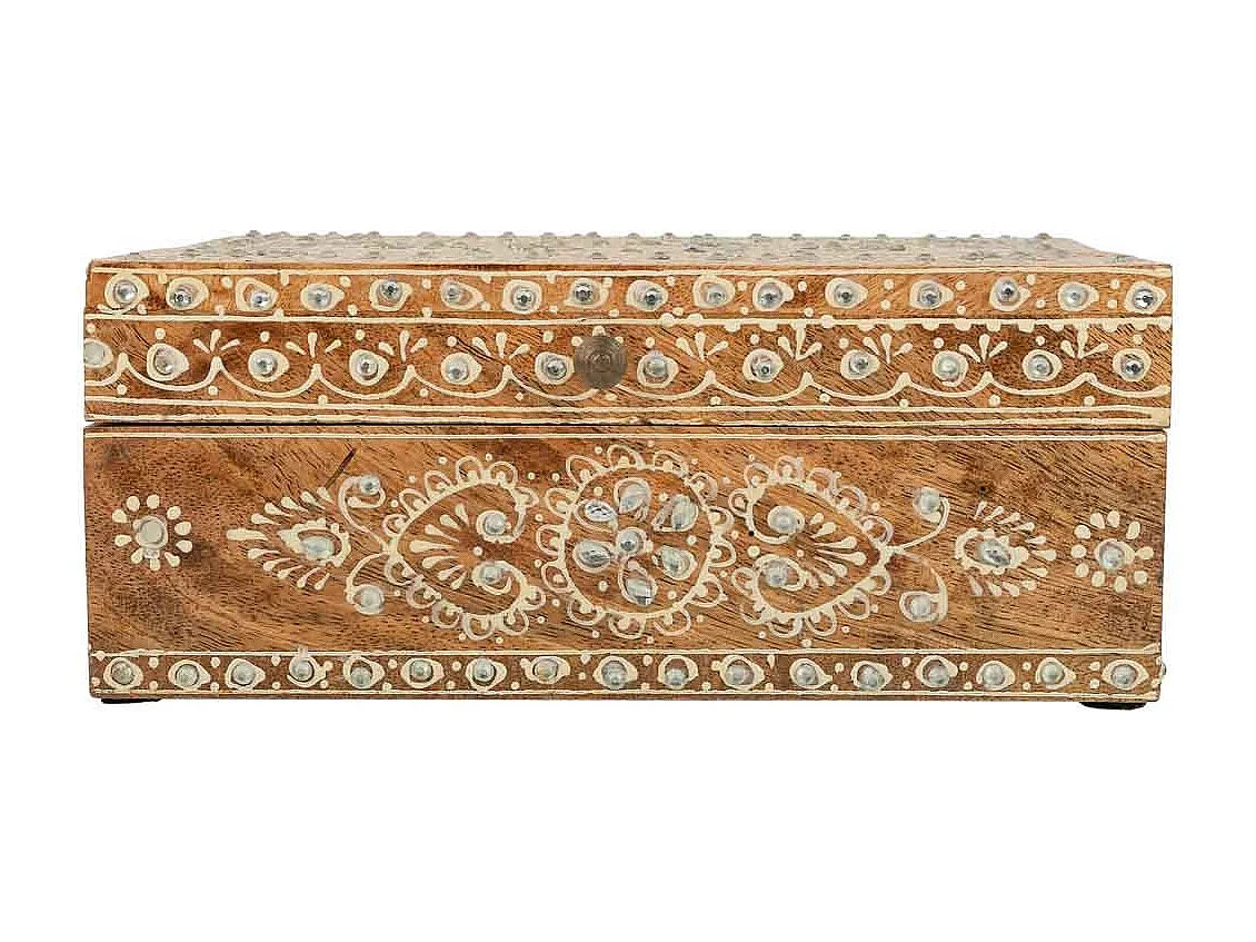 Handbemalte Schmuckschatulle aus braunem Holz, 25x18x10H cm