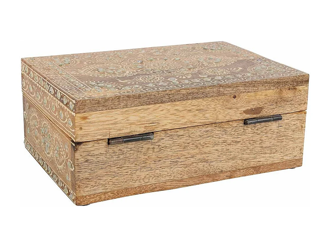 Handbemalte Schmuckschatulle aus braunem Holz, 25x18x10H cm