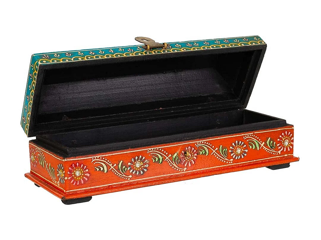 Caixa de joias de madeira laranja 26x9x8