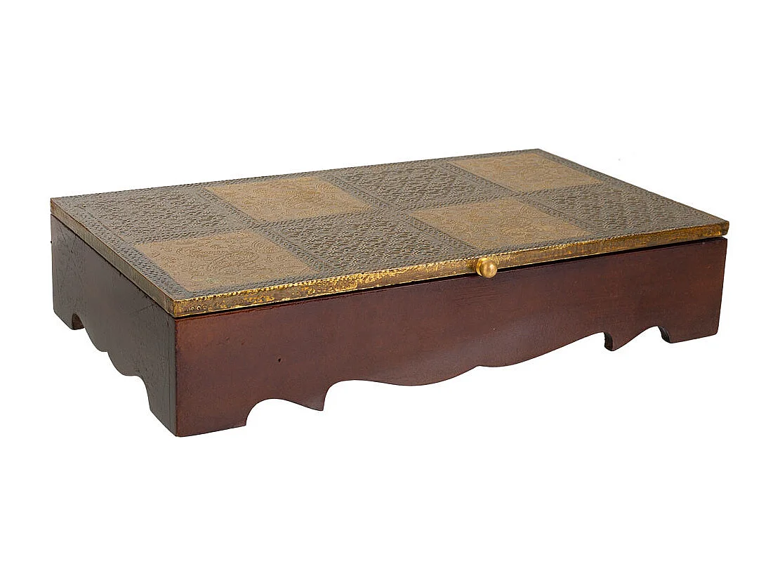 Braune Schmuckschatulle aus Holz und Metall, 33x20,5x7h cm