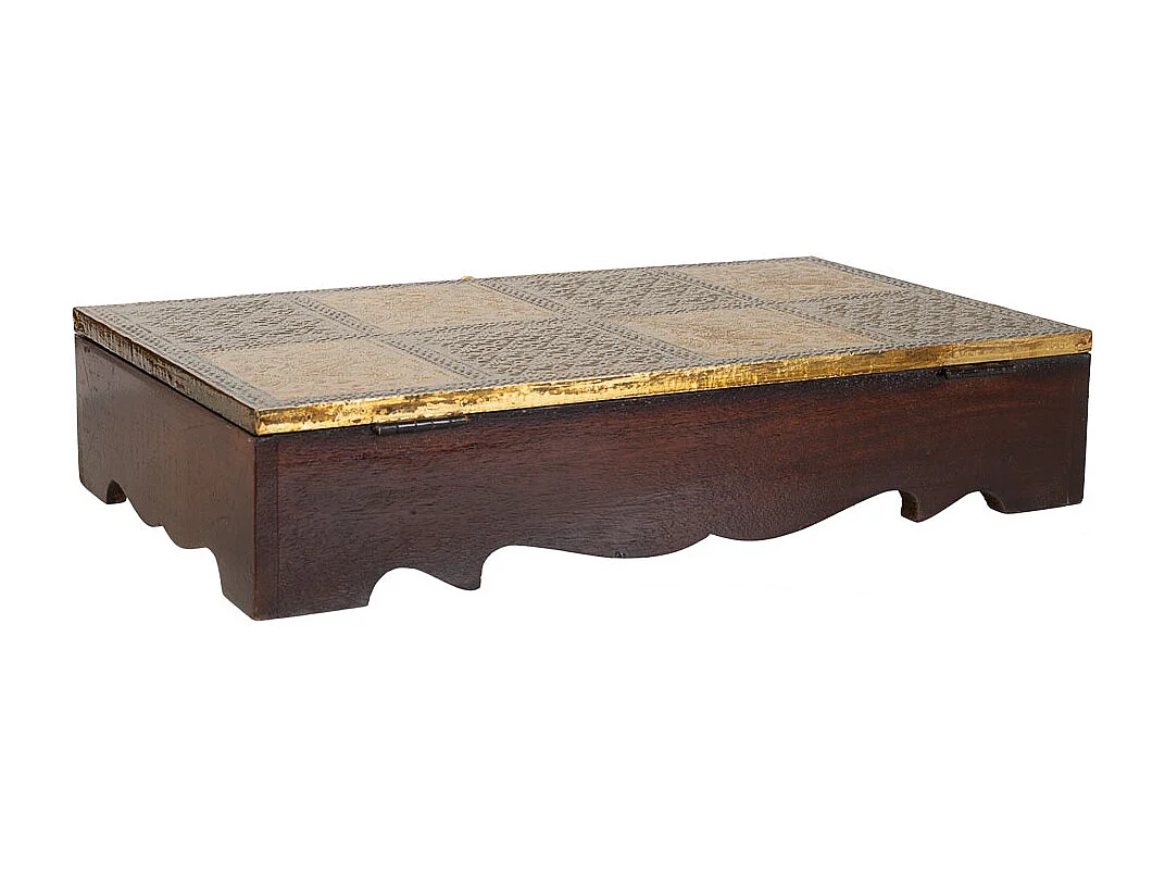 Baúl Joyero de madera y metal marrón 33x20,5x7
