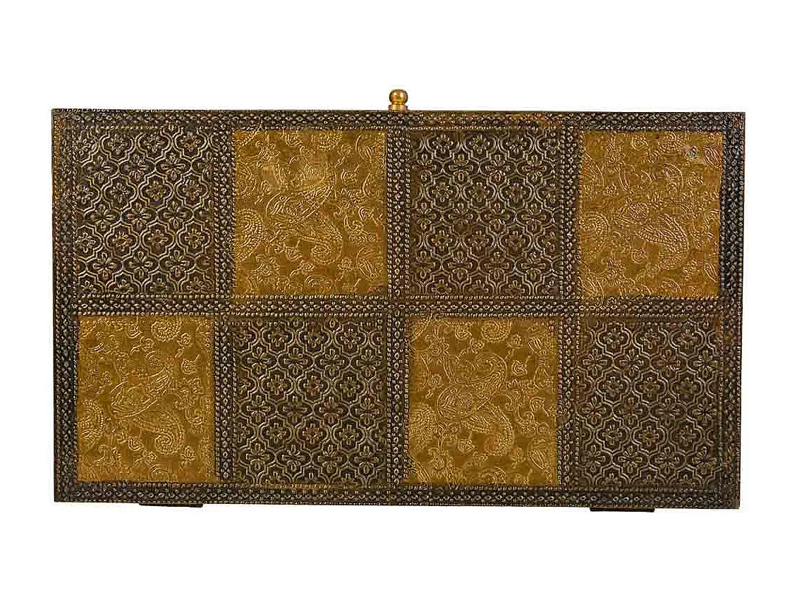 Baúl Joyero de madera y metal marrón 33x20,5x7