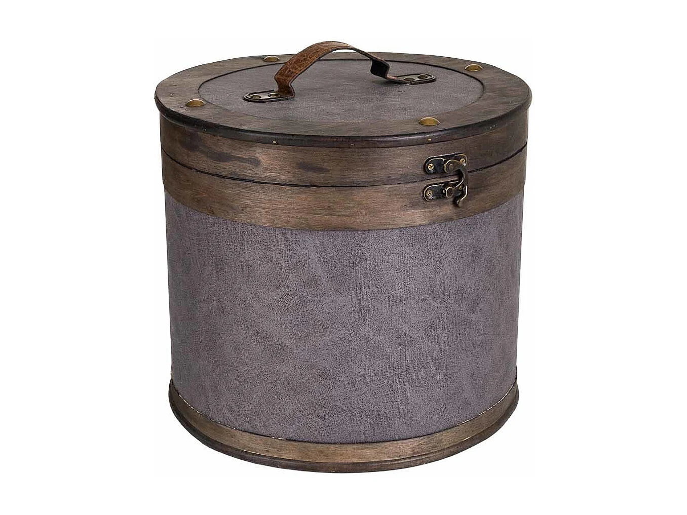Caixa redonda de madeira forrada cinza 30x30x27