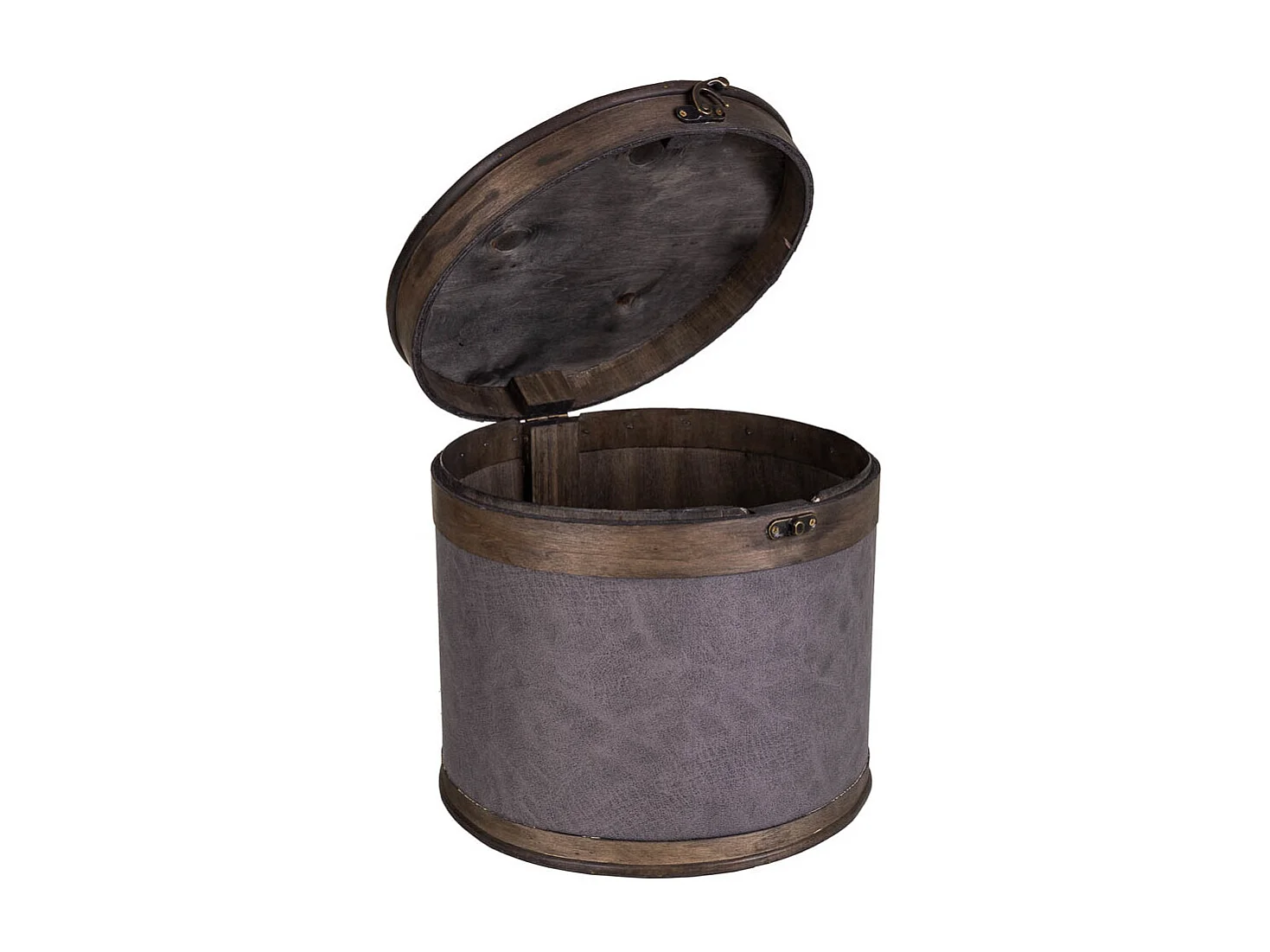 Caixa redonda de madeira forrada cinza 30x30x27