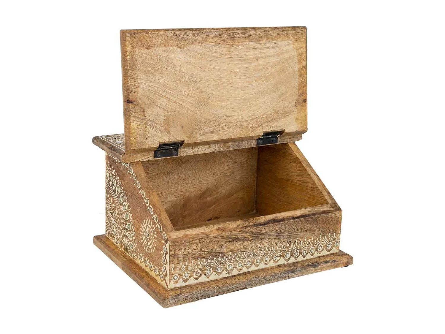 Caixa de joias de madeira pintada à mão marrom 24x20x12,5h cm