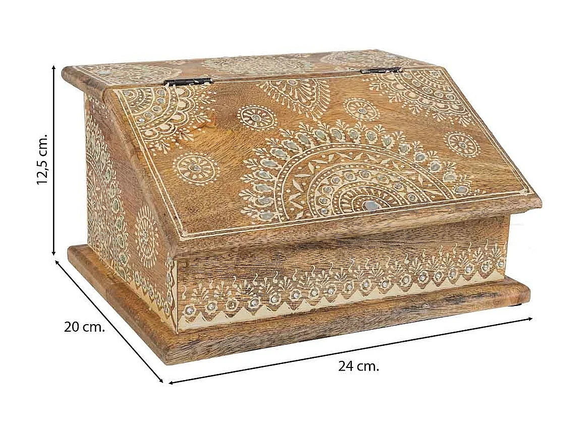 Caixa de joias de madeira pintada à mão marrom 24x20x12,5h cm
