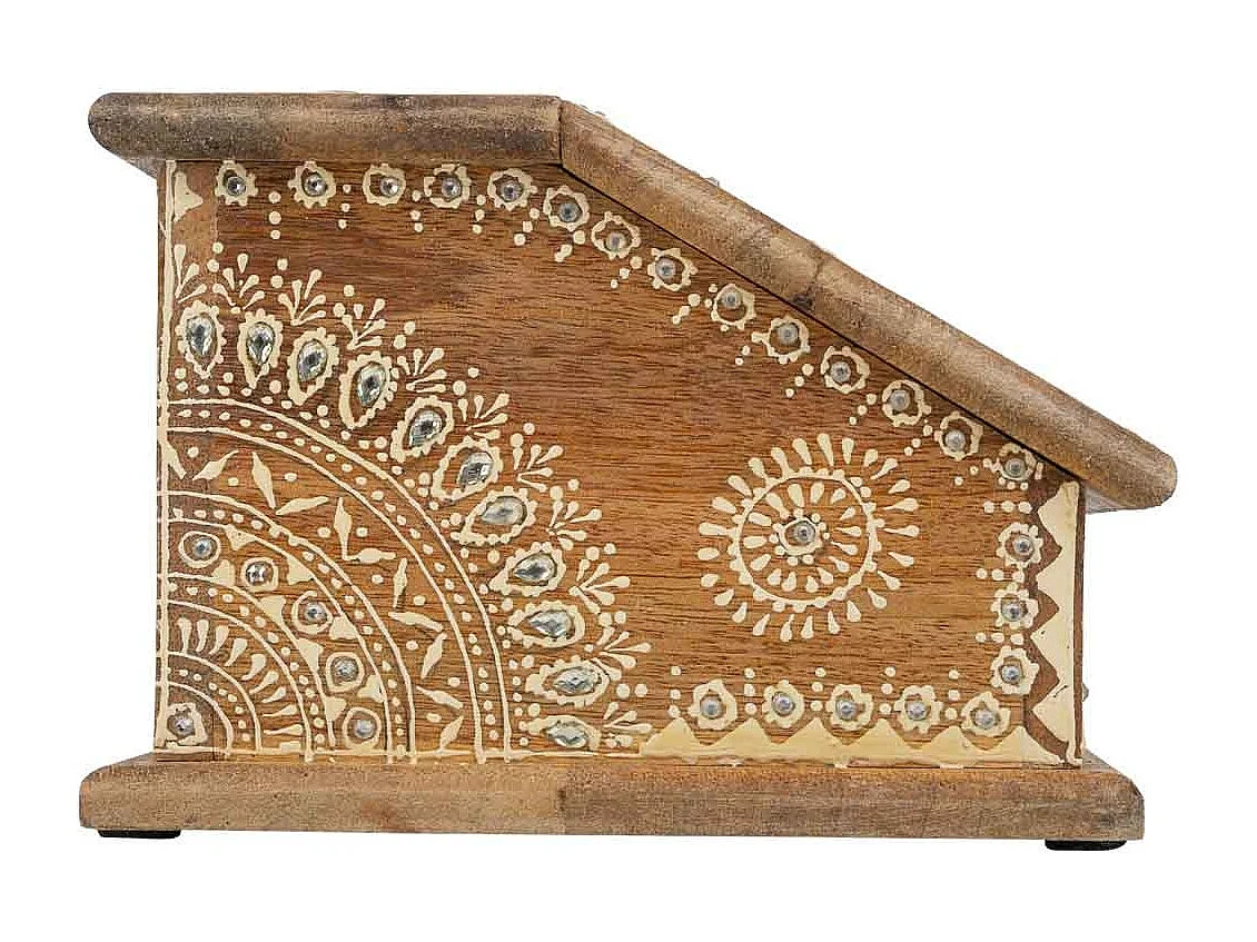 Caixa de joias de madeira pintada à mão marrom 24x20x12,5h cm