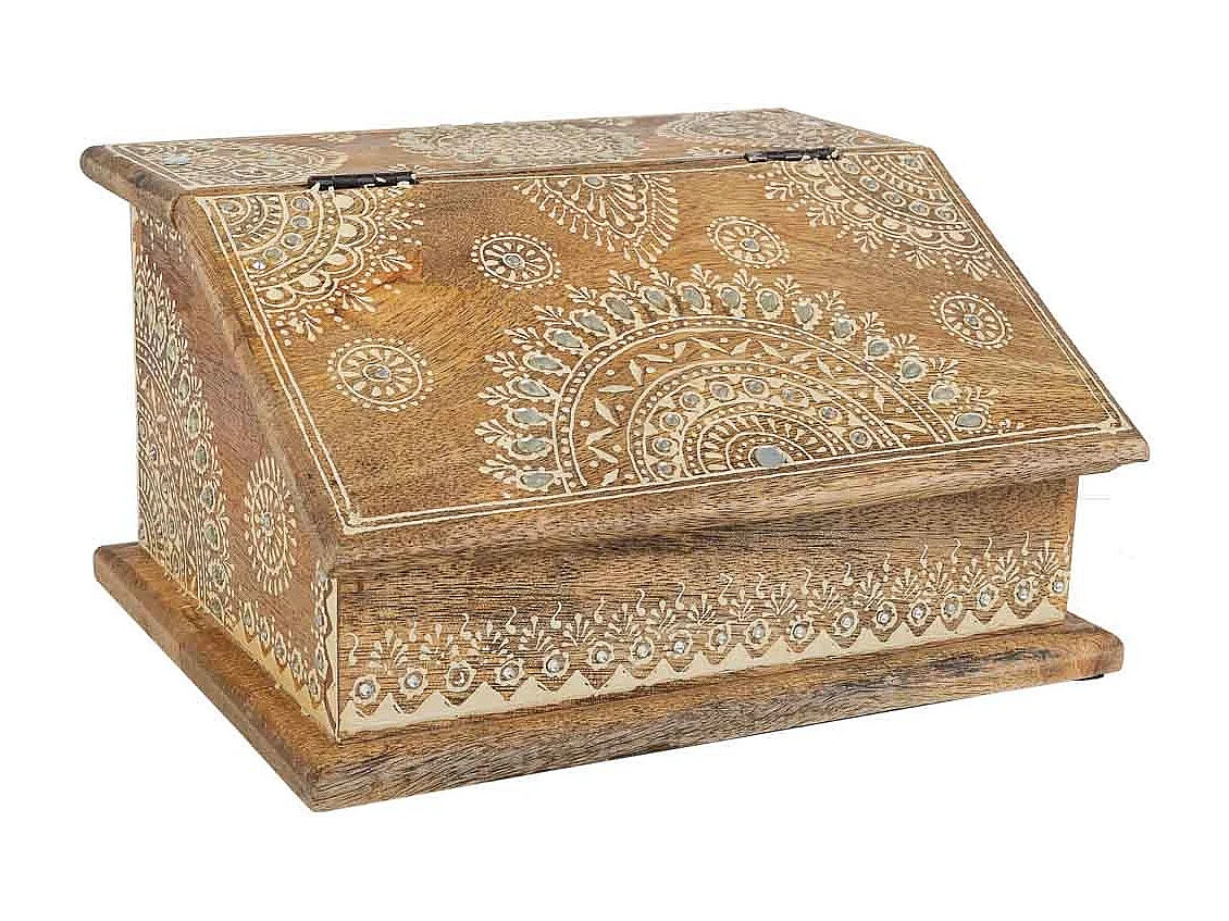 Baúl joyero de madera pintado artesanal marrón 24x20x12,5h cm