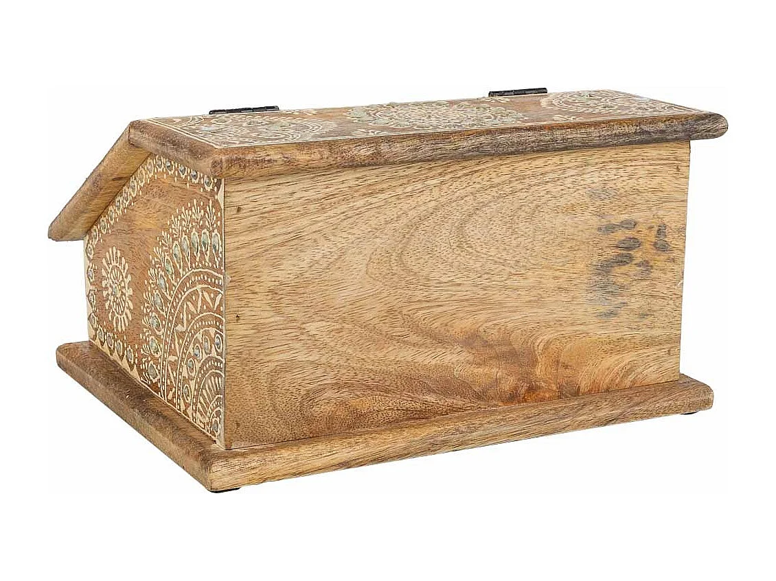 Baúl joyero de madera pintado artesanal marrón 24x20x12,5h cm