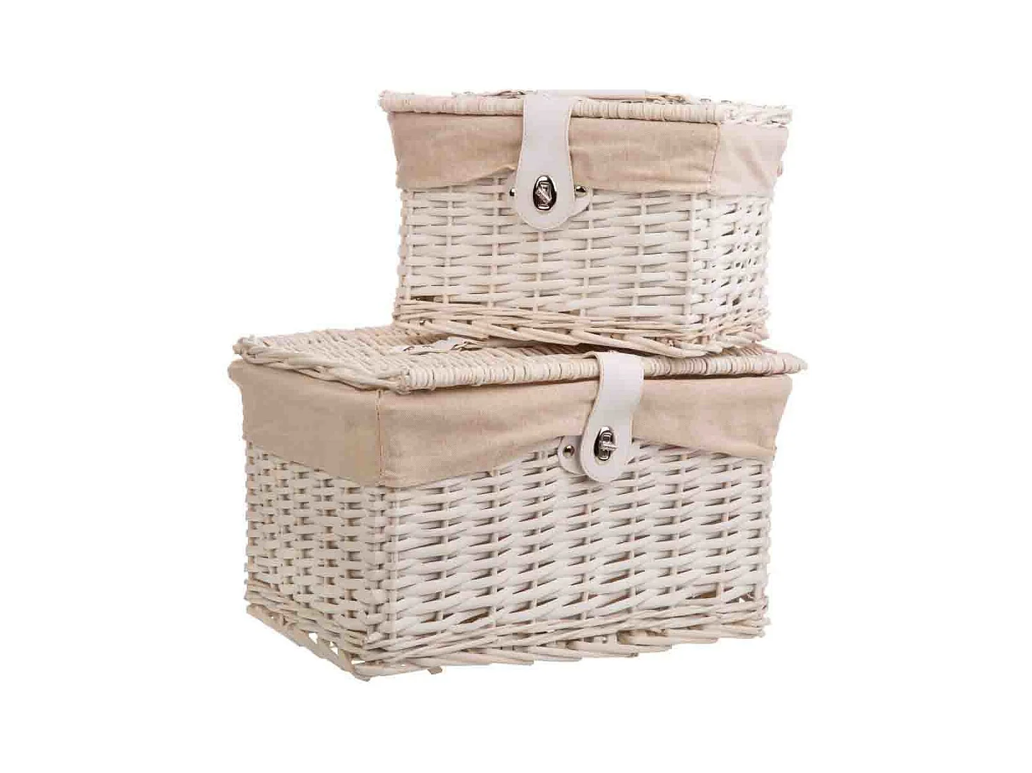 Set 3 baúles de mimbre blancos forrados