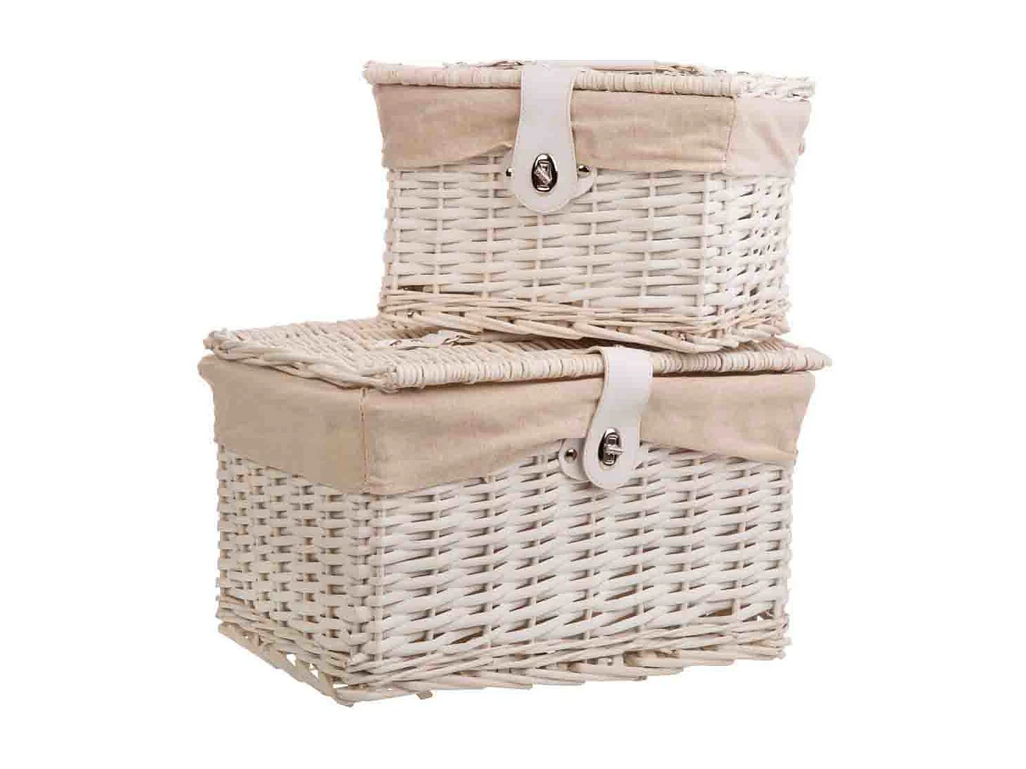 Set aus 3 gefütterten weißen Weidenkörben