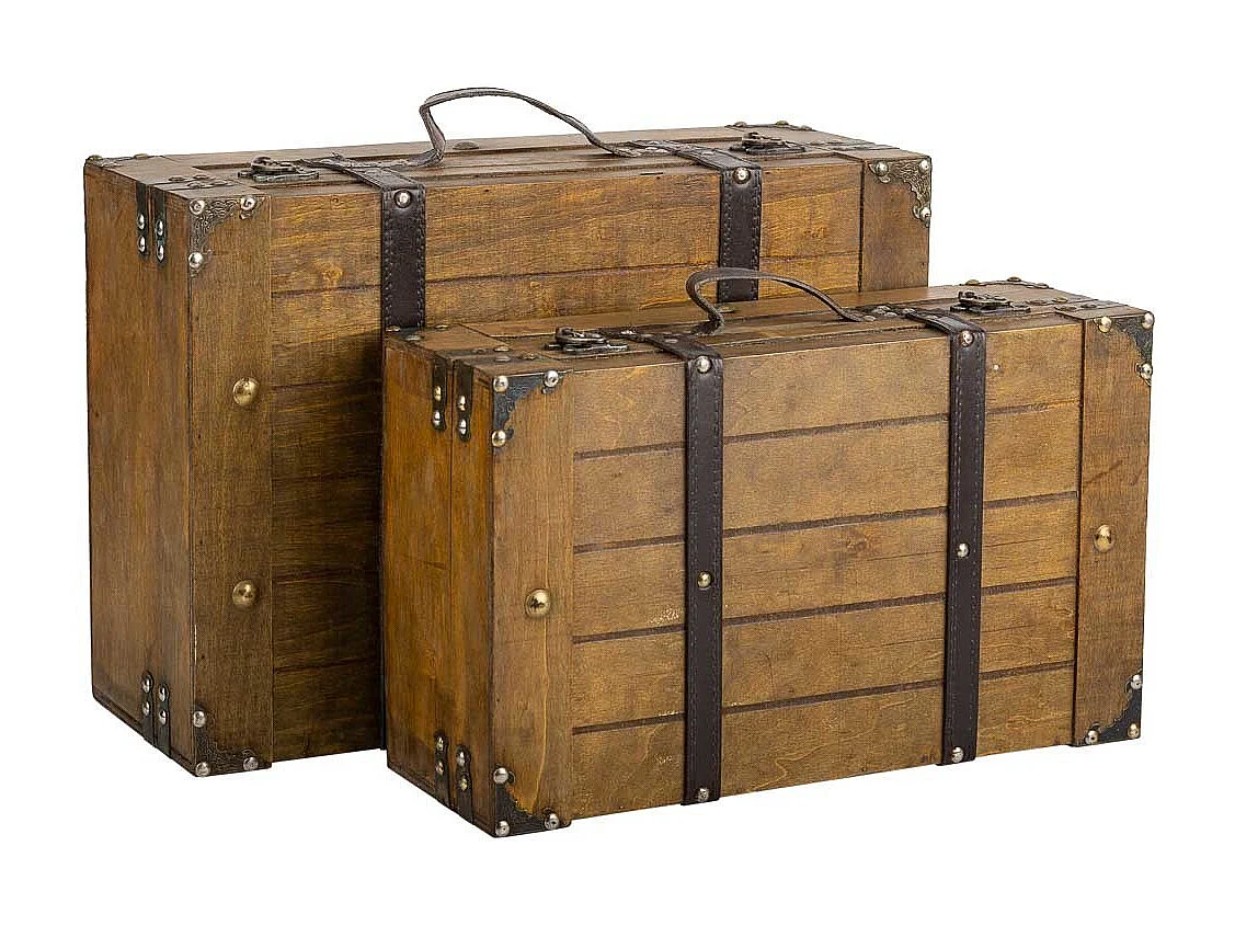 Conjunto de 2 malas de madeira castanhas