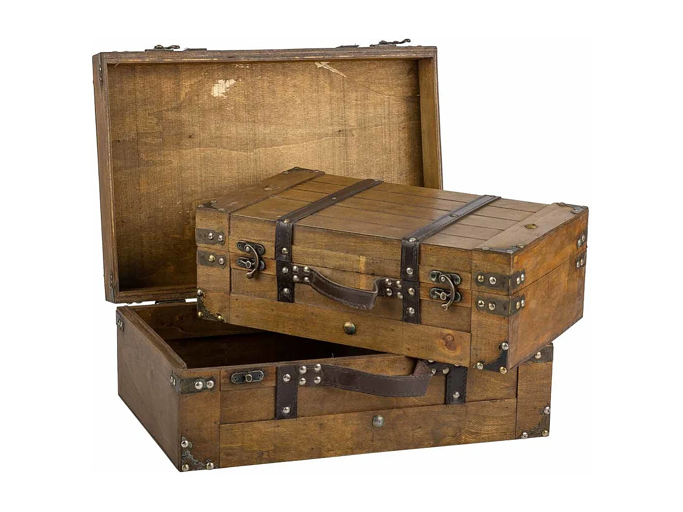 Conjunto de 2 malas de madeira castanhas