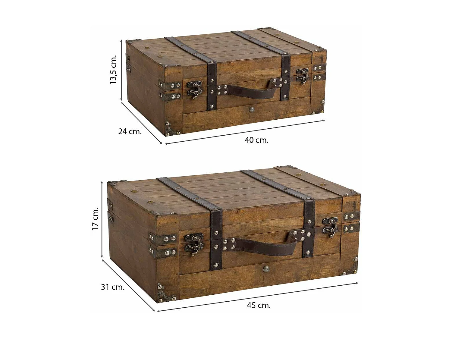 Conjunto de 2 malas de madeira castanhas