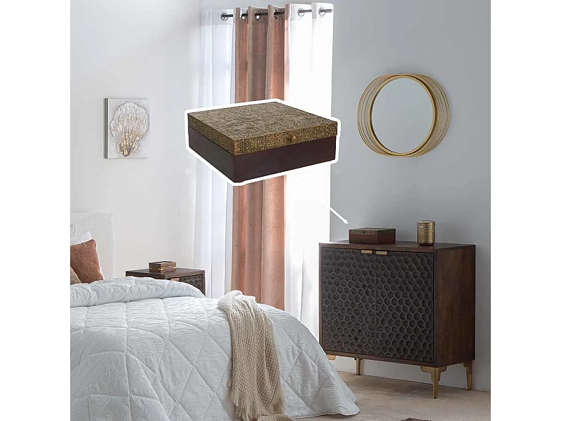 Coffret à bijoux en bois et métal marron 20x20x7,5h