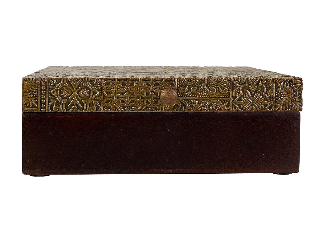 Braune Schmuckschatulle aus Holz und Metall, 20x20x7,5h cm