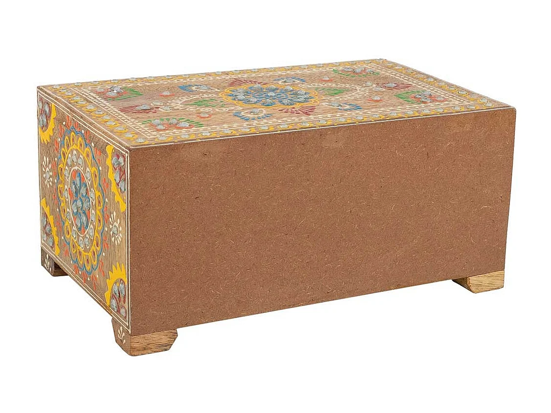 Caja joyero de madera pintado artesanal de 2 cajones marrón 23x14x10h