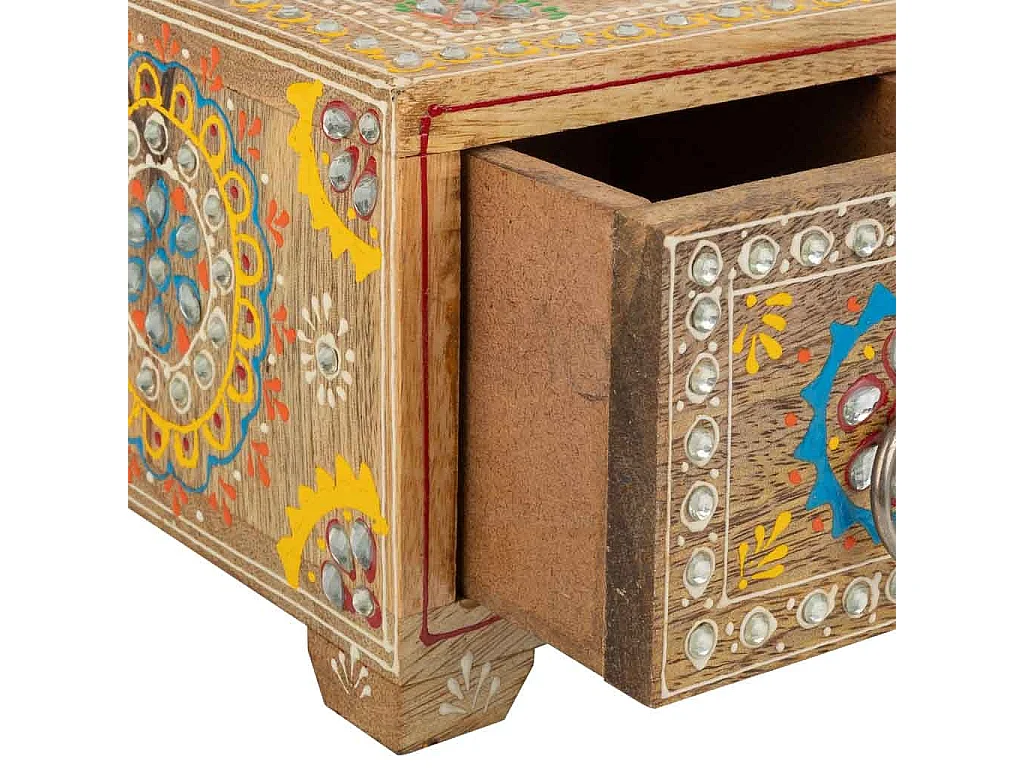 Caja joyero de madera pintado artesanal de 2 cajones marrón 23x14x10h