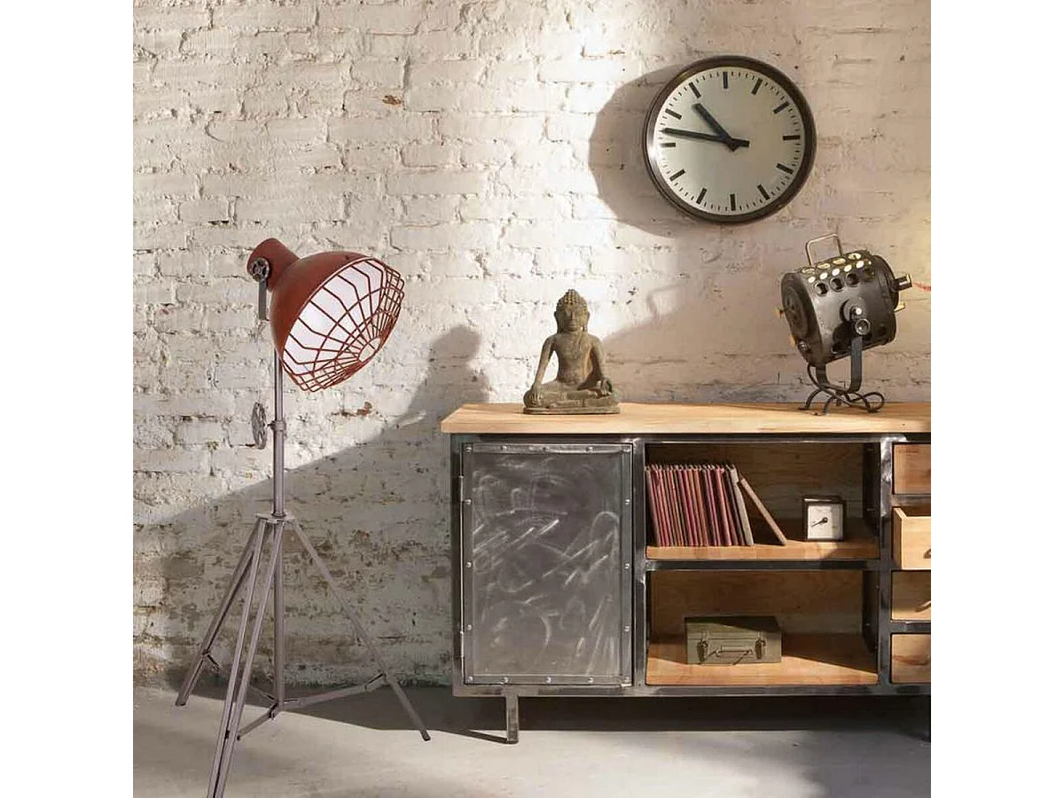 Stehleuchte aus grauem Metall, 36x36x127h cm