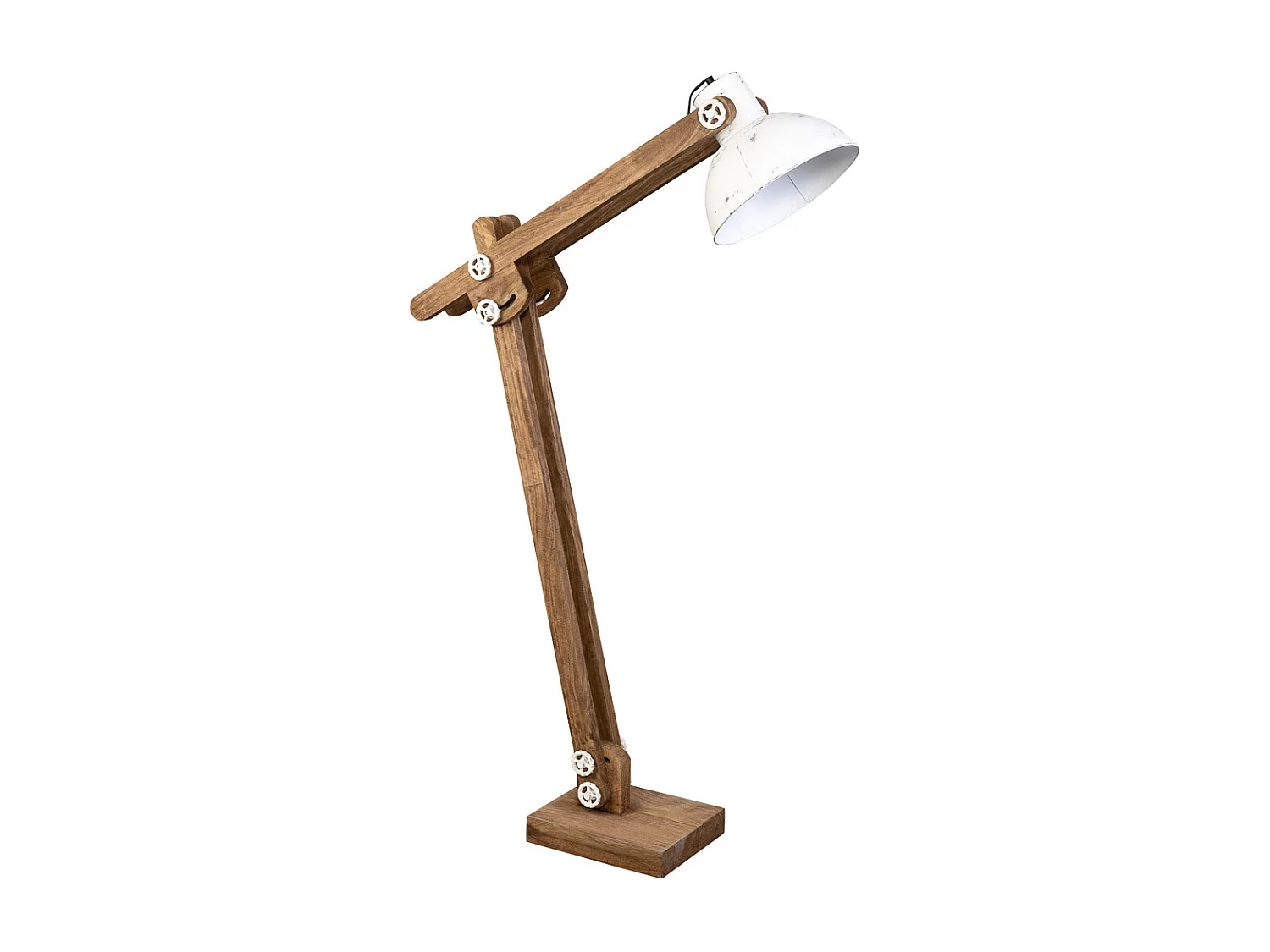 Lampe sur pied articulée en bois et métal blanc 26x70x125h