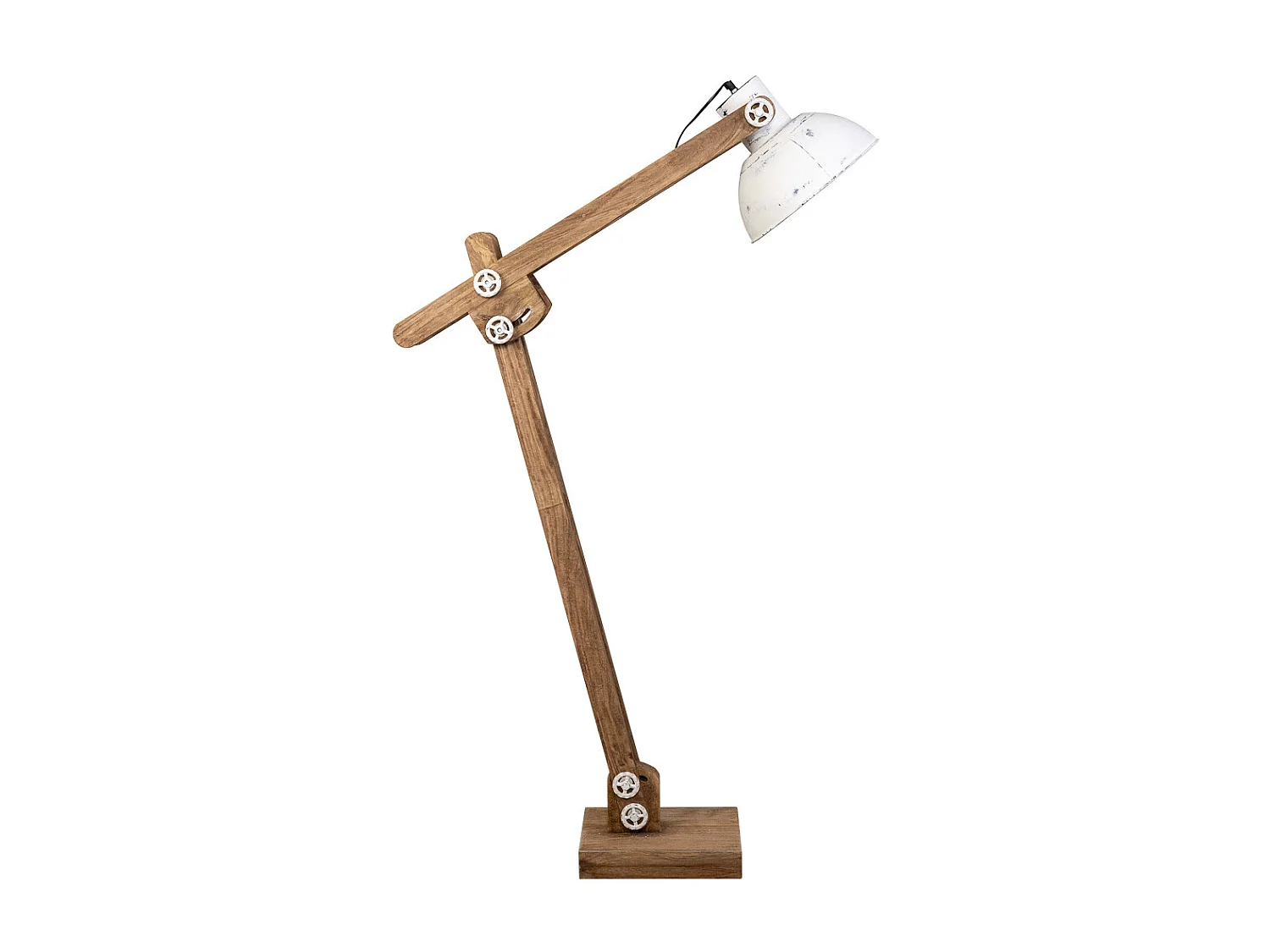 Lampe sur pied articulée en bois et métal blanc 26x70x125h