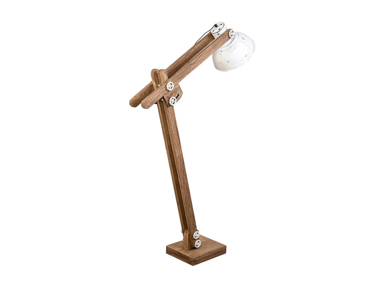 Lampe sur pied articulée en bois et métal blanc 26x70x125h