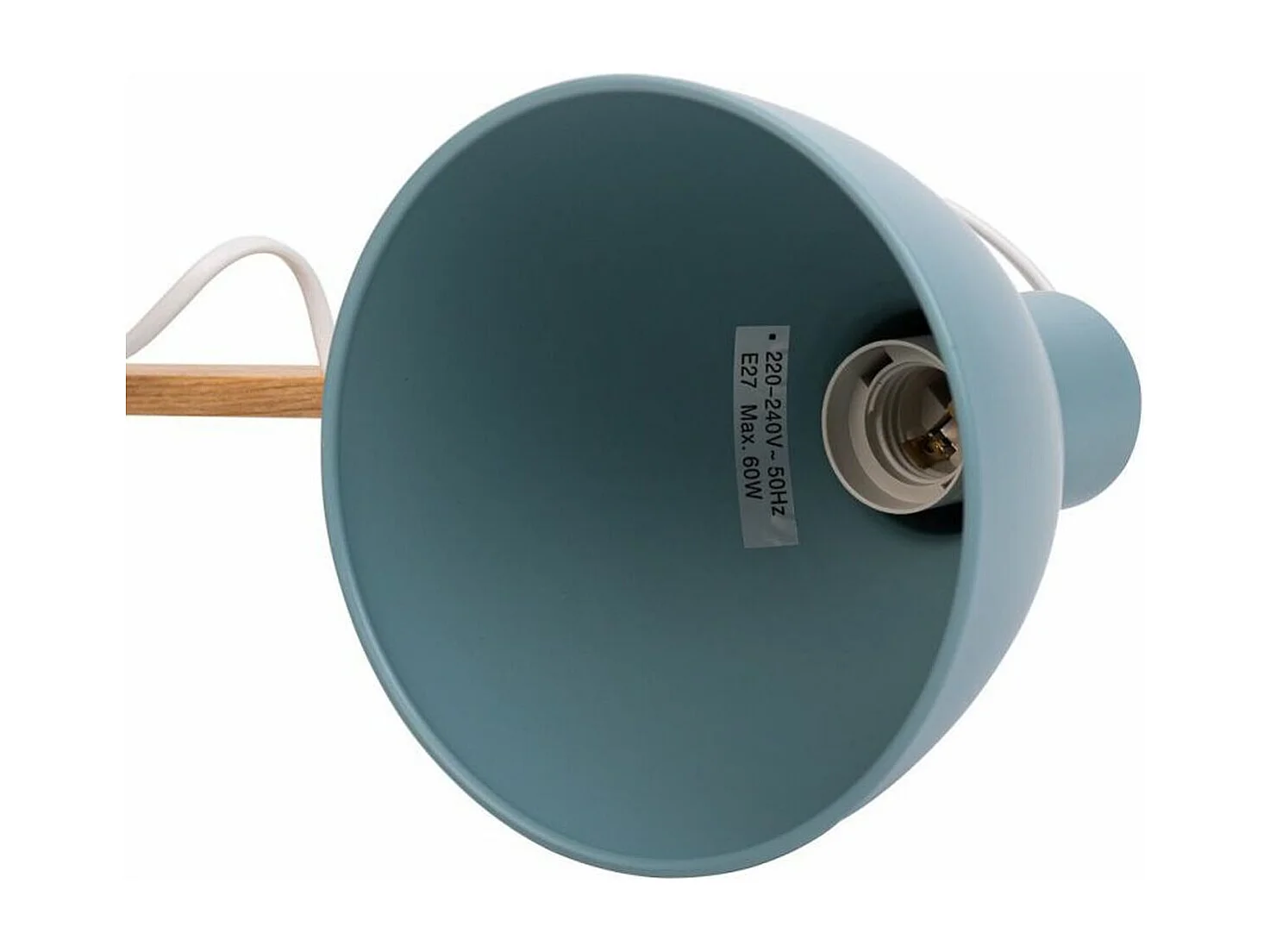 Candeeiro de mesa azul de metal e madeira 33x16x55