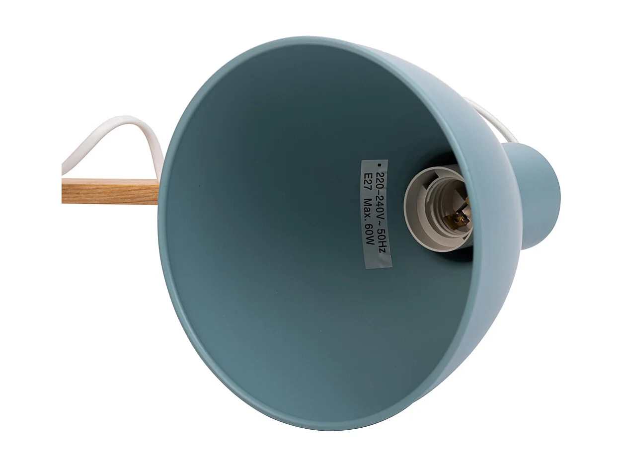 Candeeiro de mesa azul de metal e madeira 33x16x55