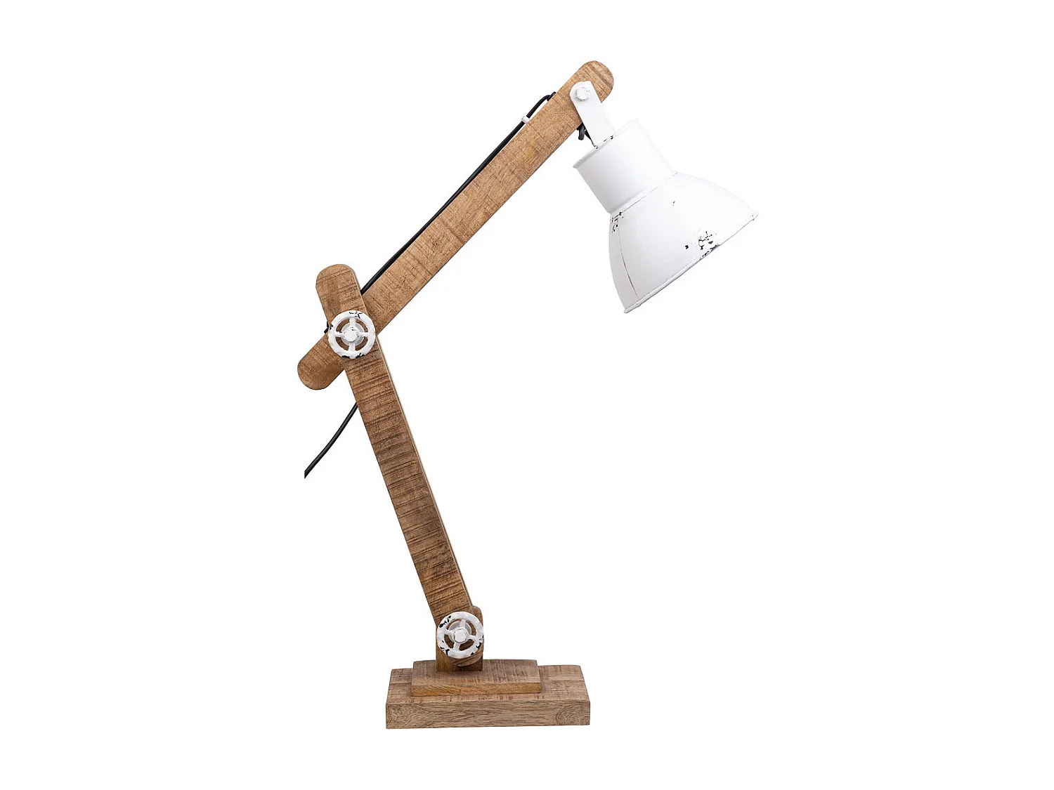 Lampe sur pied articulée en bois et métal blanc 17x22x79h