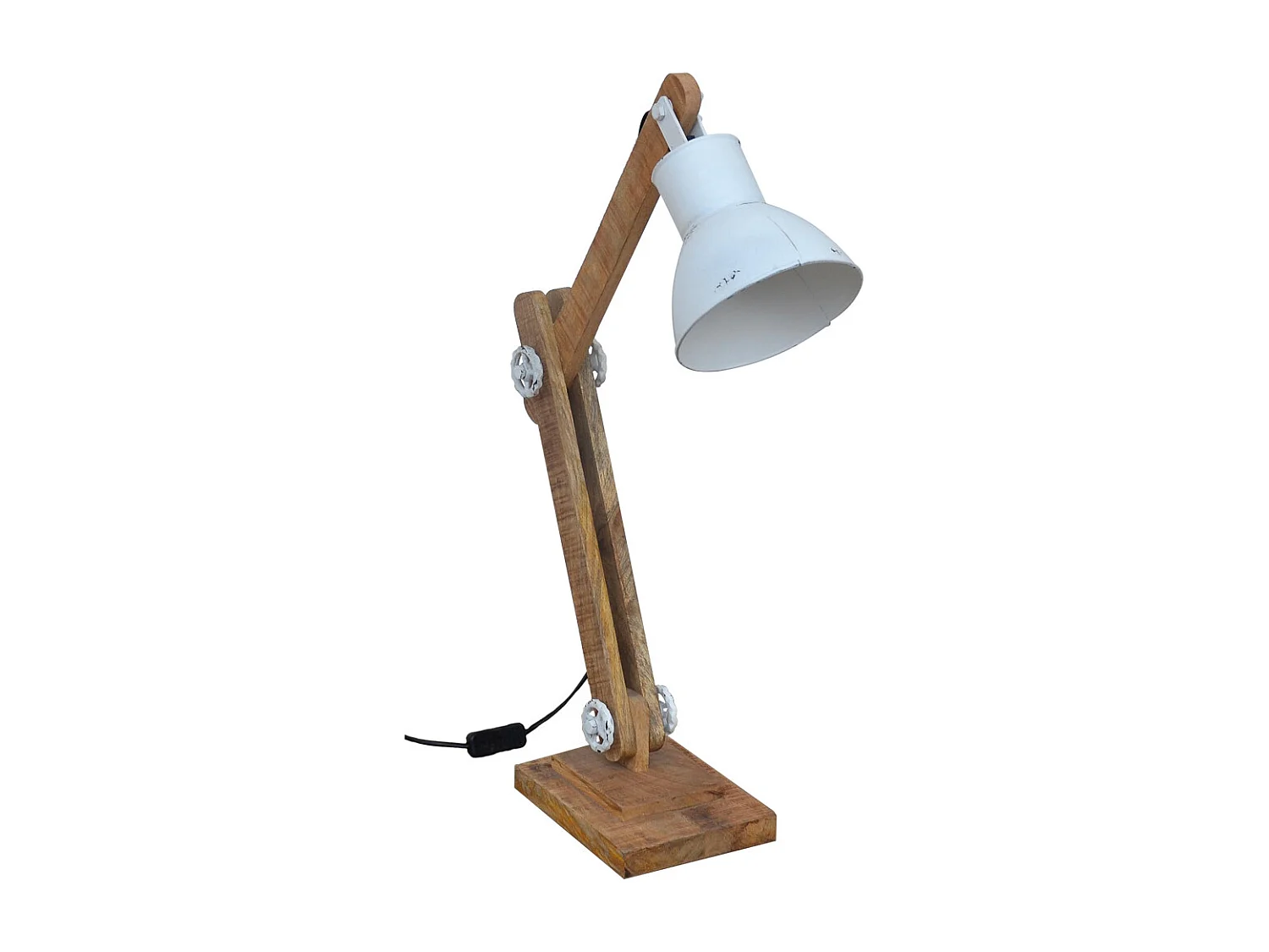 Lampe sur pied articulée en bois et métal blanc 17x22x79h