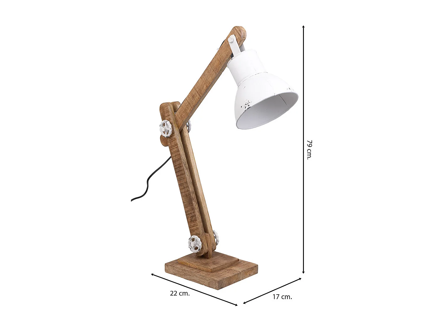 Lampe sur pied articulée en bois et métal blanc 17x22x79h