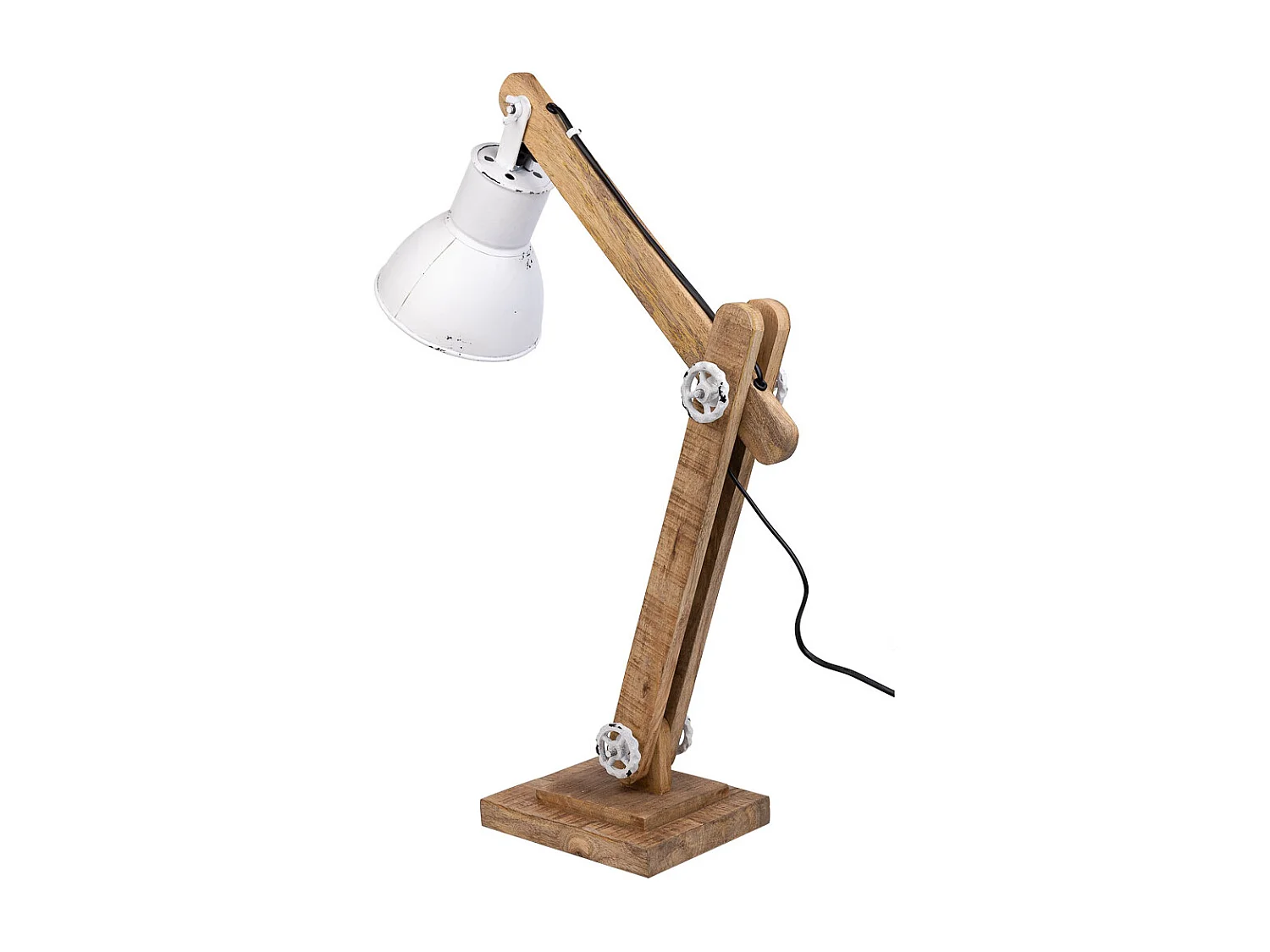 Lampe sur pied articulée en bois et métal blanc 17x22x79h