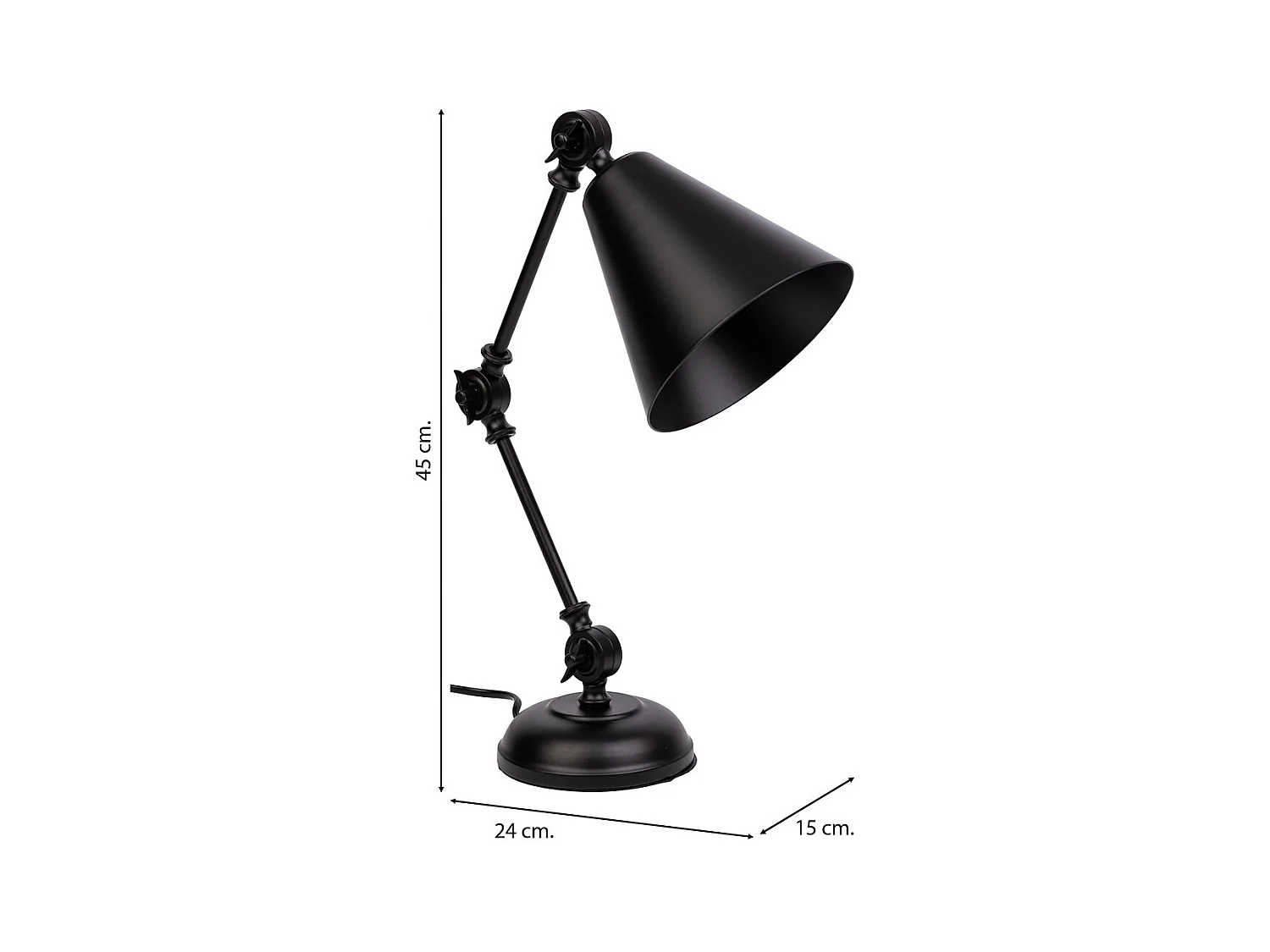 Tischlampe aus schwarzem Metall, 24x15x45h cm