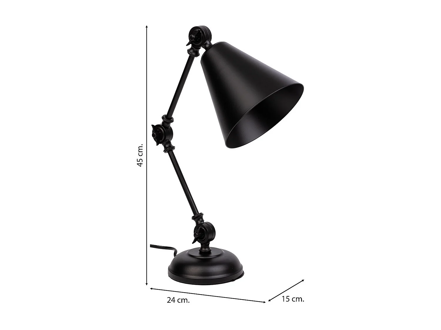 Candeeiro de mesa em metal preto 24x15x45